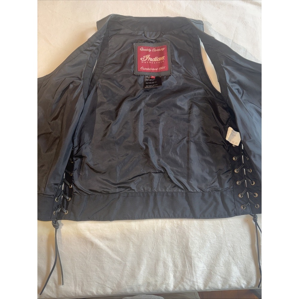 Indian Motorcycle Womens Charcoal Leather Vest 2 Riding Fringe Chief Size Medium - Picture 6 of 8
